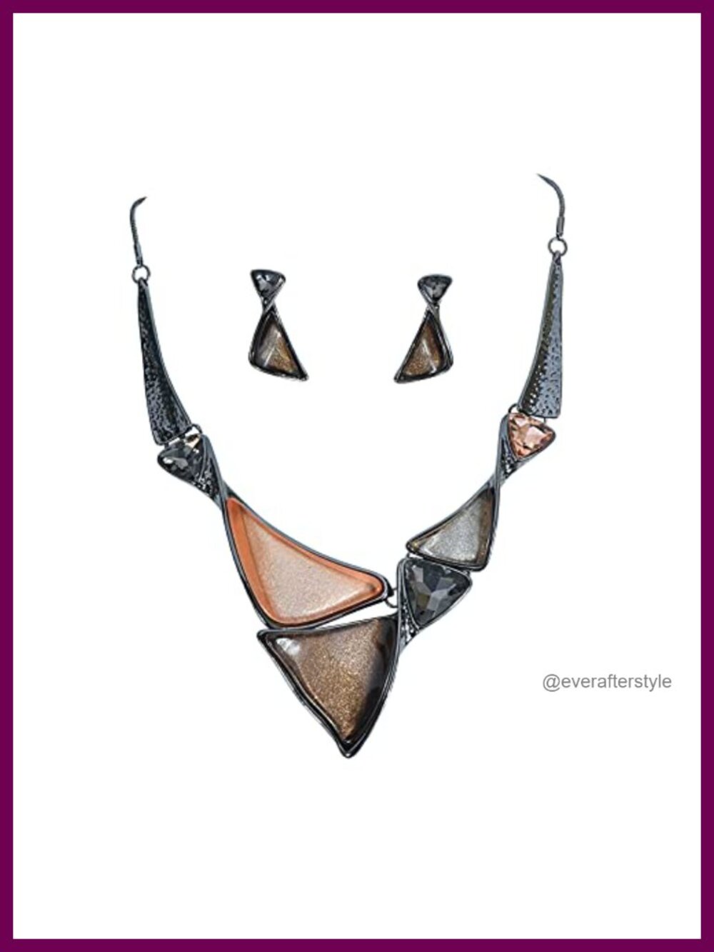 Enamel Triangle Statement Necklace Earrings Set Women Bridal Jewelry Set